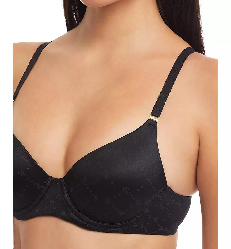 Lauren Ralph Lauren Repeat-Logo T-shirt Bra, 4L0016 Black Size 32B MSRP $58
