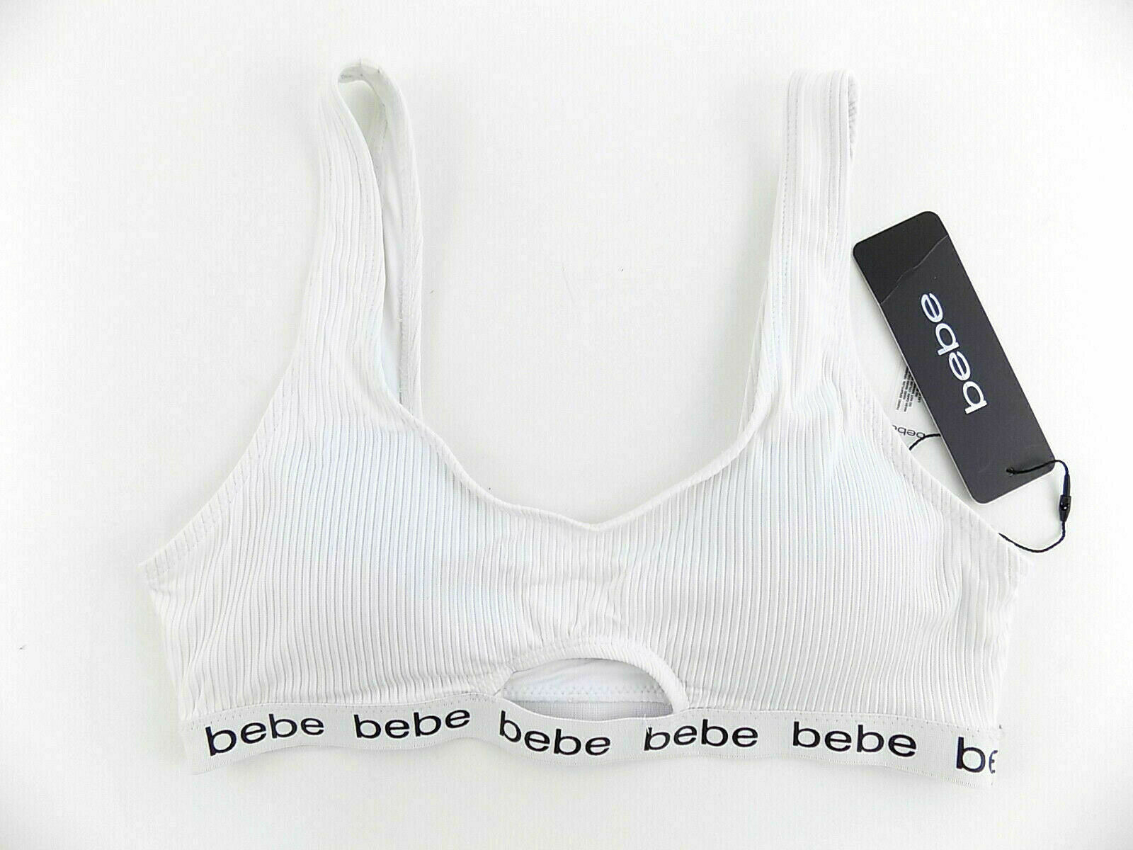 bebe Womens White Ribbed Bikini top Size M MSRP $25