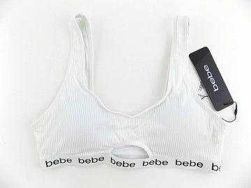 bebe Womens White Ribbed Bikini top Size M MSRP $25