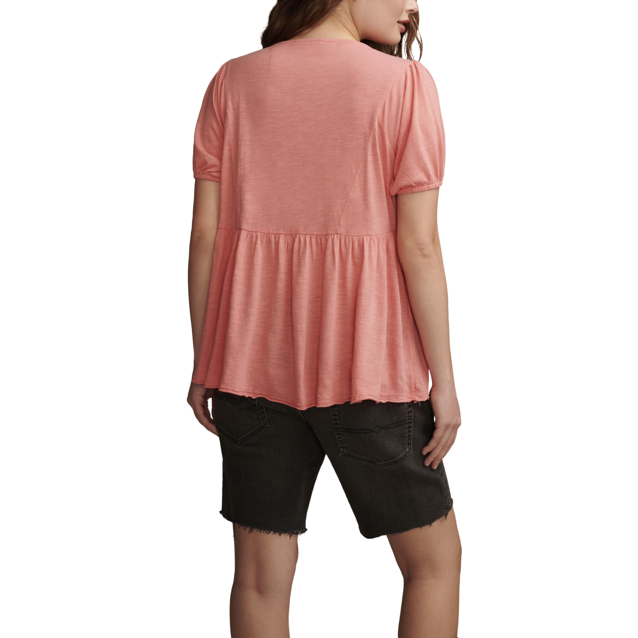 Lucky Brand Women's Crochet Yoke Babydoll Top, Peach Blossom Size L