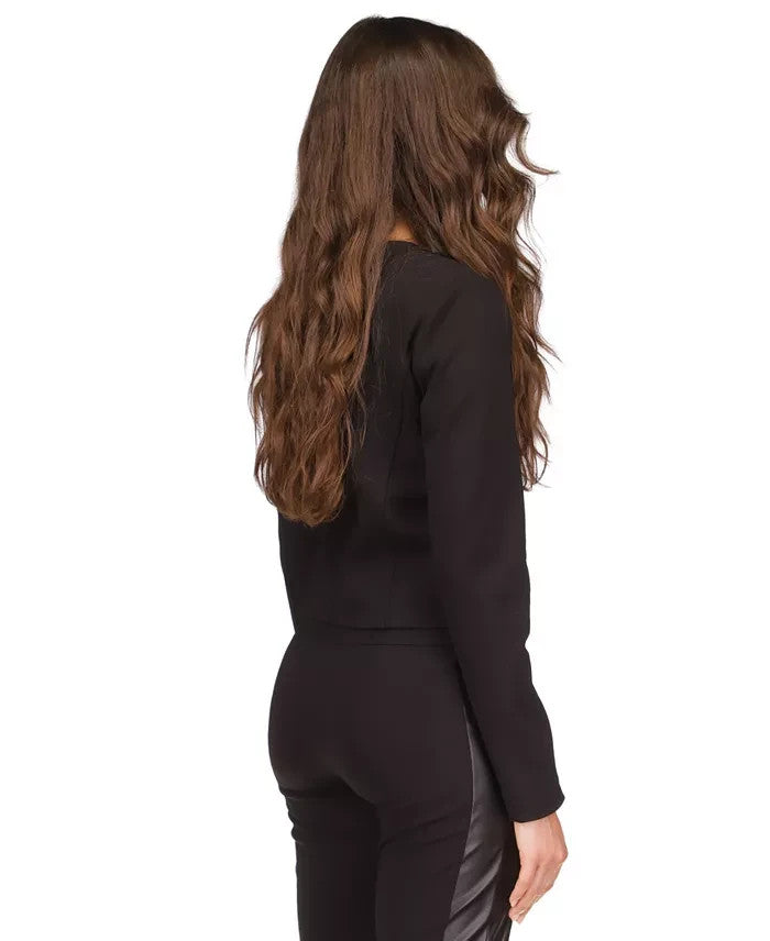 Michael Kors Women's Button-Front Mixed-Media Jacket Black Size P/L MSRP $175