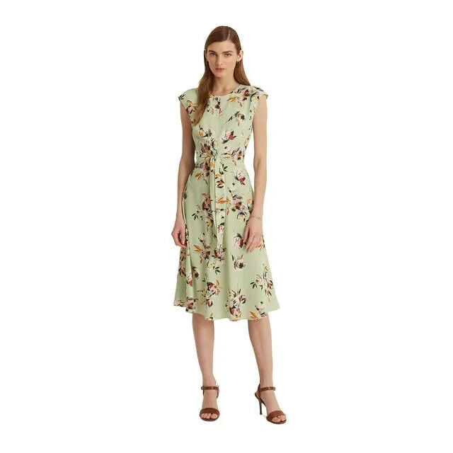 Lauren Ralph Lauren Petite Floral Cap Sleeve Dress Sage Green Size 14P MSRP $145