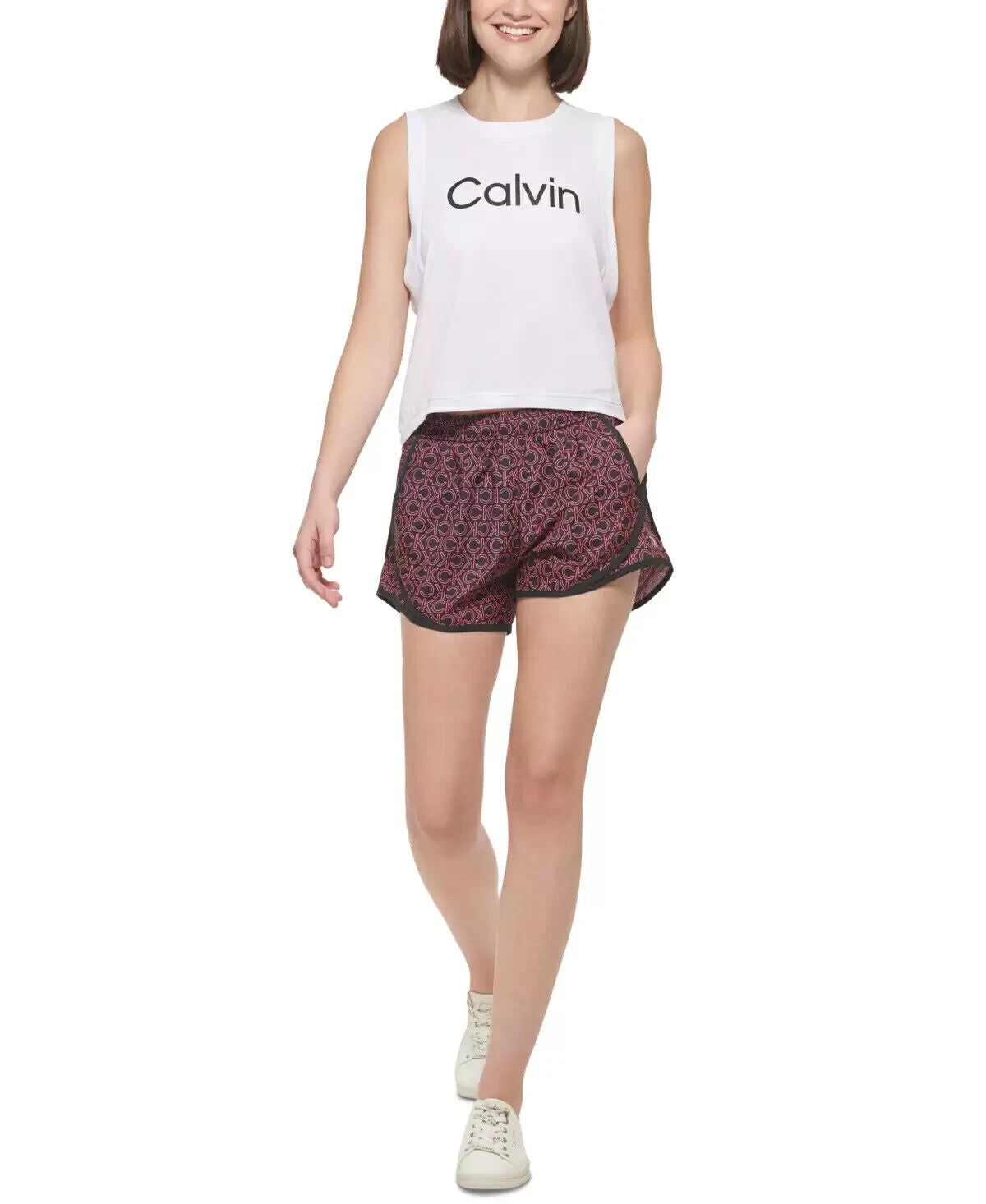 Calvin Klein Performance Women's Printed Shorts Black Pink Size M MSRP $40