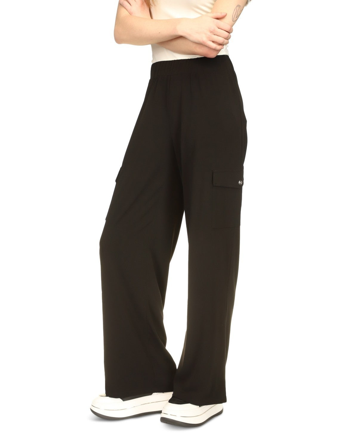 Michael Kors Women's High-Rise Wide-Leg Cargo Pants Black Size XL MSRP $98
