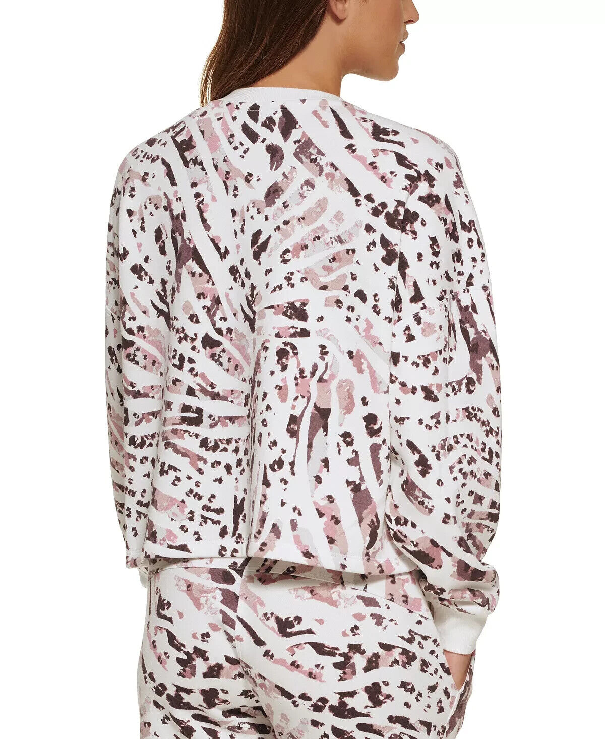 Calvin Klein Performance Women's Printed Crop Pullover Top White Size L MSRP $60