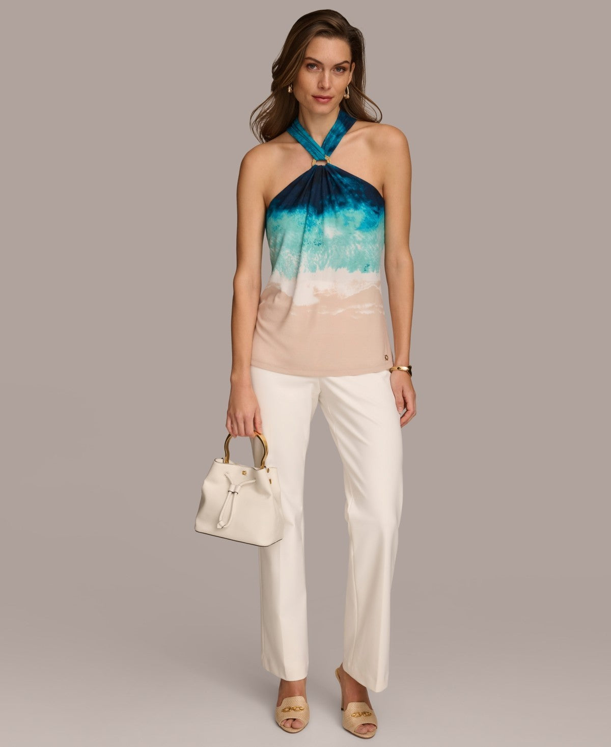 Donna Karan Women's Printed Halter Top Blue Size M MSRP $69