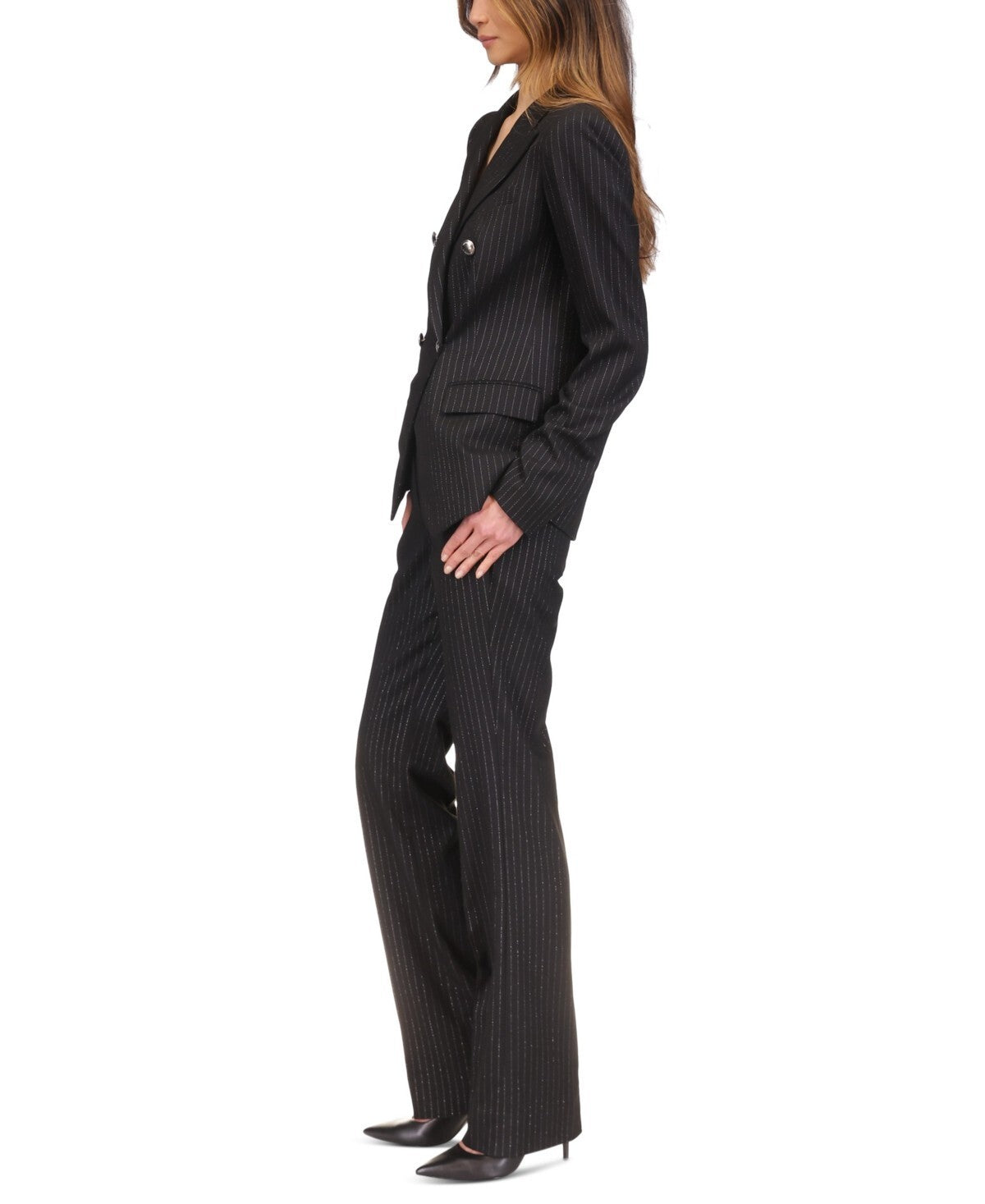 Michael Kors Women's Metallic Pinstripe Cutaway Blazer Black Size 12 MSRP $250