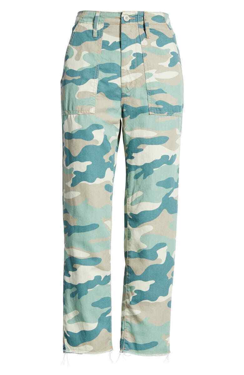 Mother The Shaker Camo Print Chop Crop Pants womens green Size 26 MSRP $218
