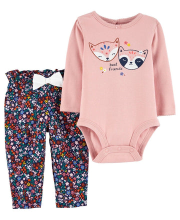 Carter's 2pc. Fox Bodysuit & Floral Pants Set Pink Size Baby Girl 18M