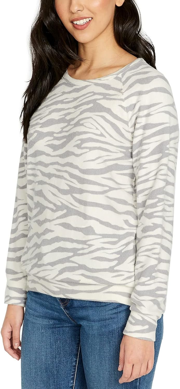 Buffalo Women's Top Size S Printed Cozy Top White Animal Print Small