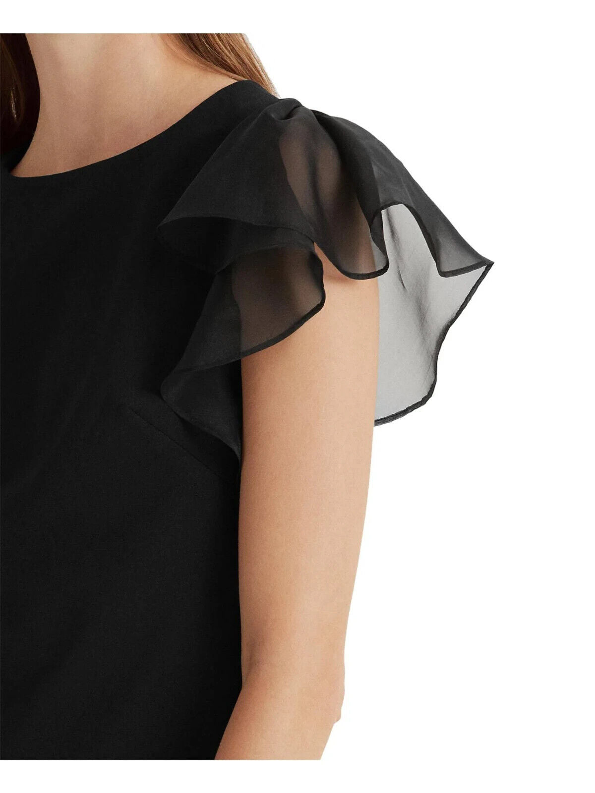 Lauren Ralph Lauren Crepe Flutter Sleeve Dress Black Size 12 MSRP $135