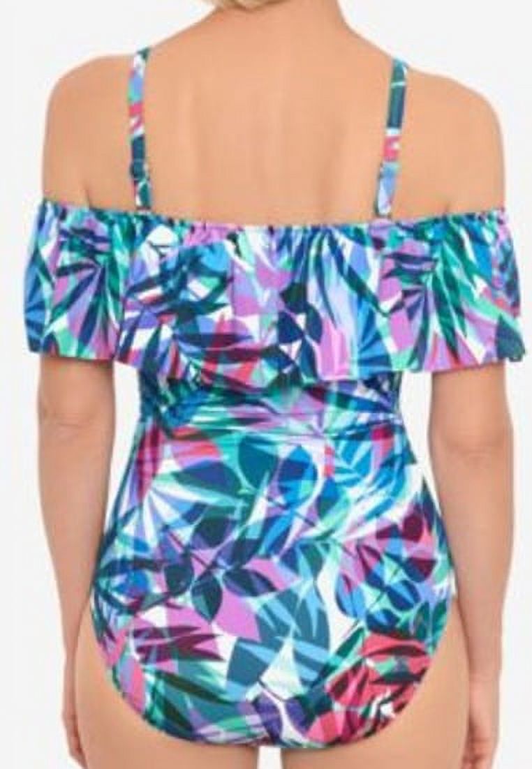 Swim Solutions Off The Shoulder Tummy Control One Piece Swimsuit Blue Size 16