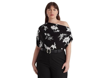 LAUREN Ralph Lauren Plus Size 2X Floral Stretch Jersey Tee Black MSRP $100