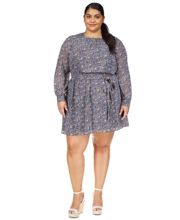 Michael Kors Metallic Floral Mini Dress Navy Plus Size 3X MSRP $165