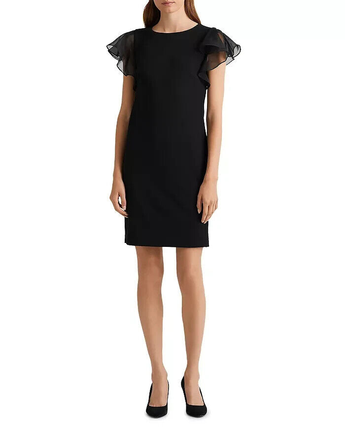 Lauren Ralph Lauren Crepe Flutter Sleeve Dress Black Size 12 MSRP $135