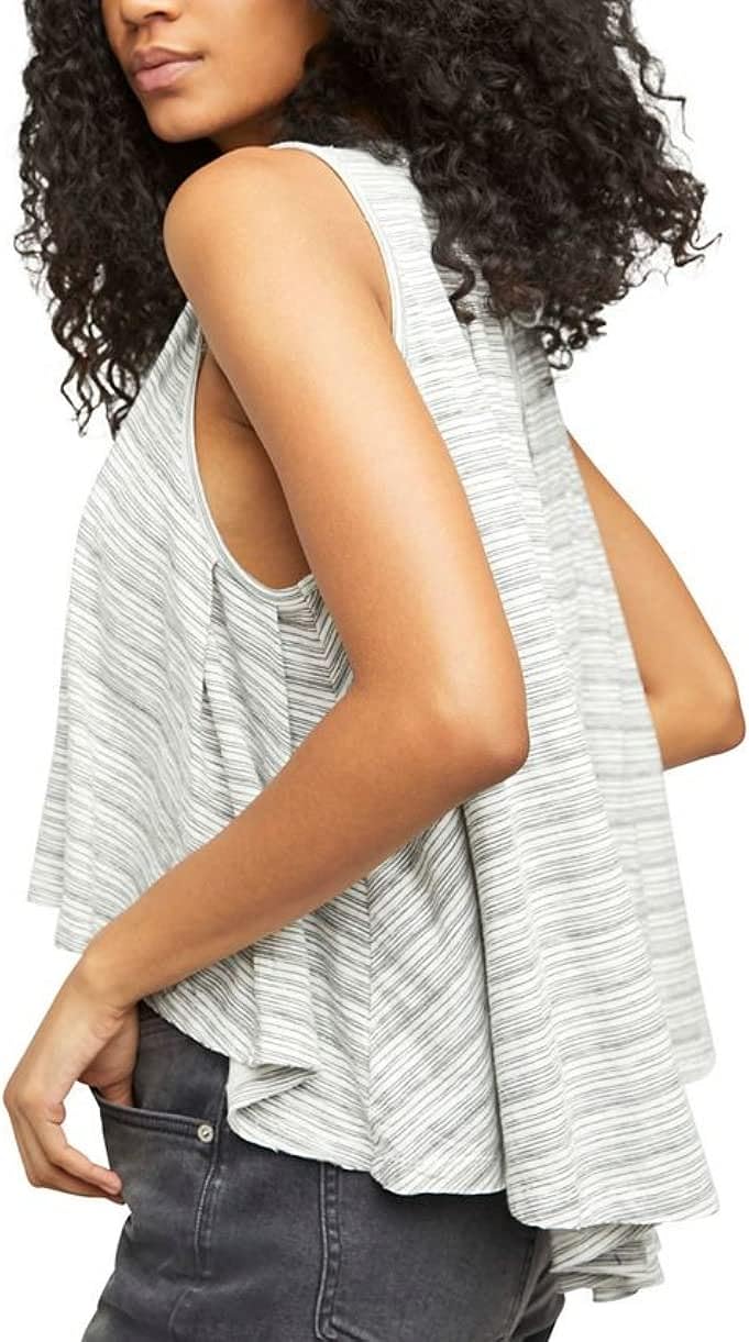 Free People Turn It Up Tank, Ivory/Blue Combo, X-Large