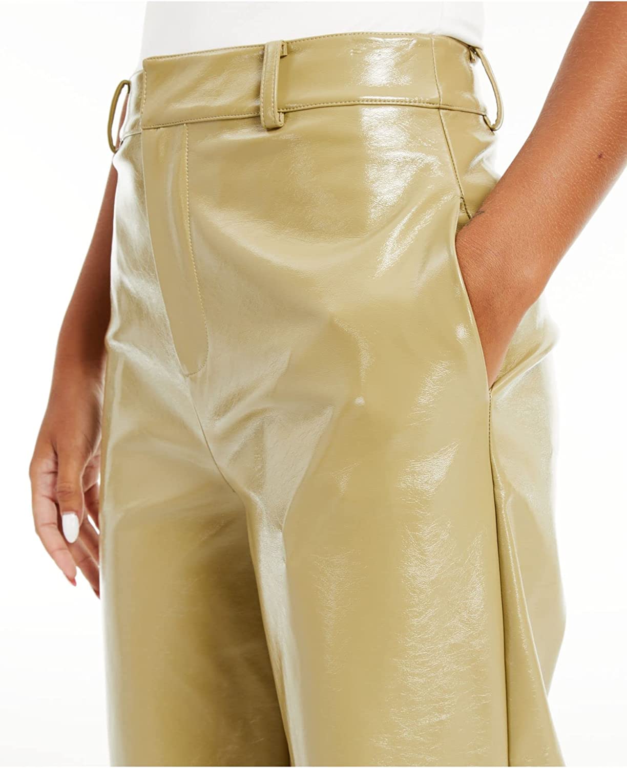 Danielle Bernstein Womens Faux Leather Wide Leg Leather Pants Green Size 0
