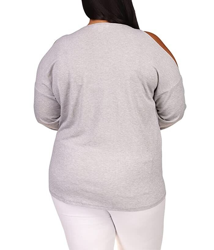 MICHAEL KORS Gray Embellished Cold Shoulder Waffle Knit Heather Plus Size 1X $88