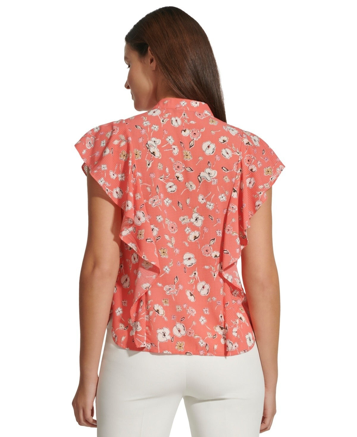 Tommy Hilfiger Women's Floral-Print Ruffled Blouse PINK Size L MSRP $69