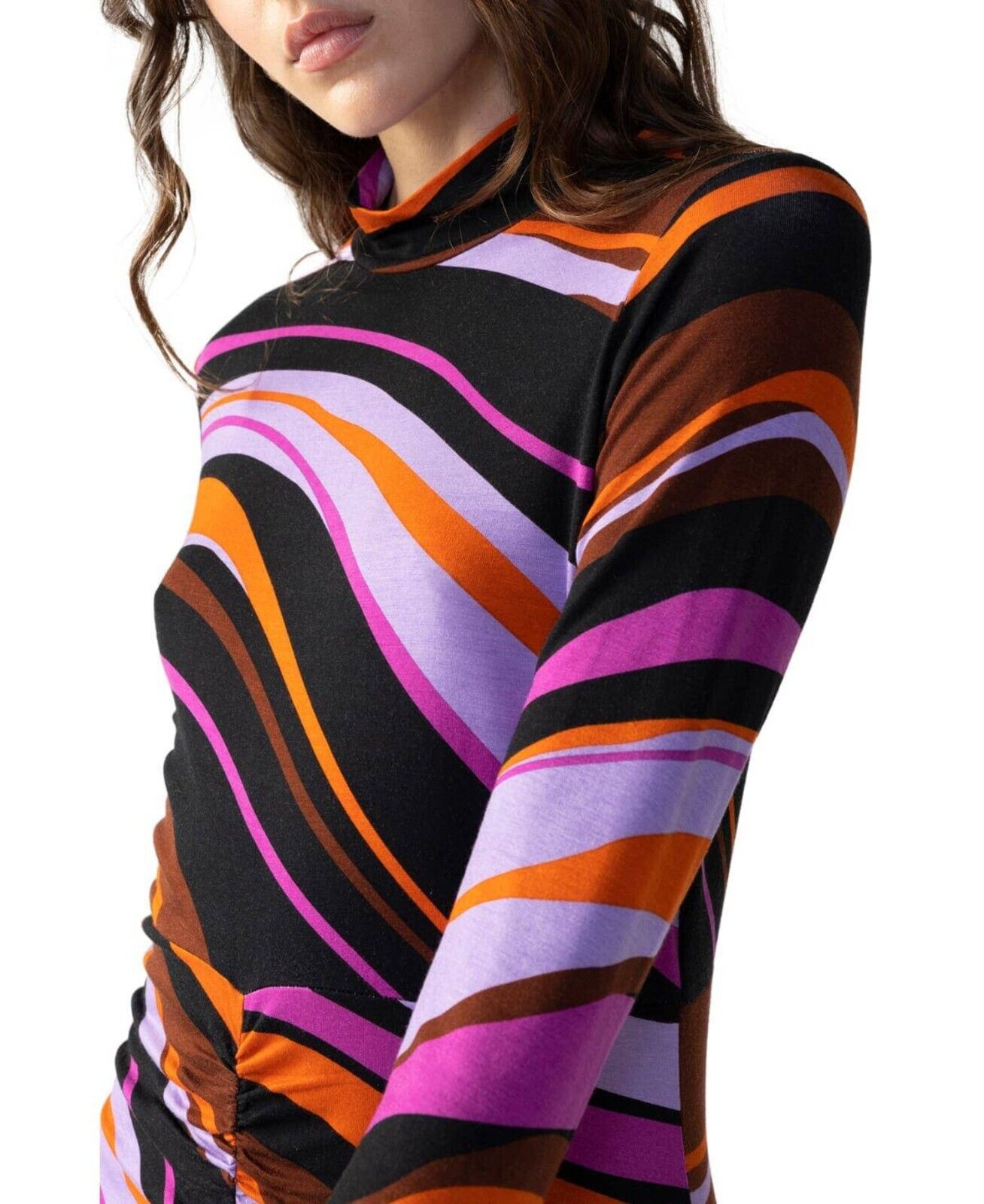 Sanctuary Abstract Mock Neck Shirred Bodycon Dress Pink Black Size XXL MSRP $ 99