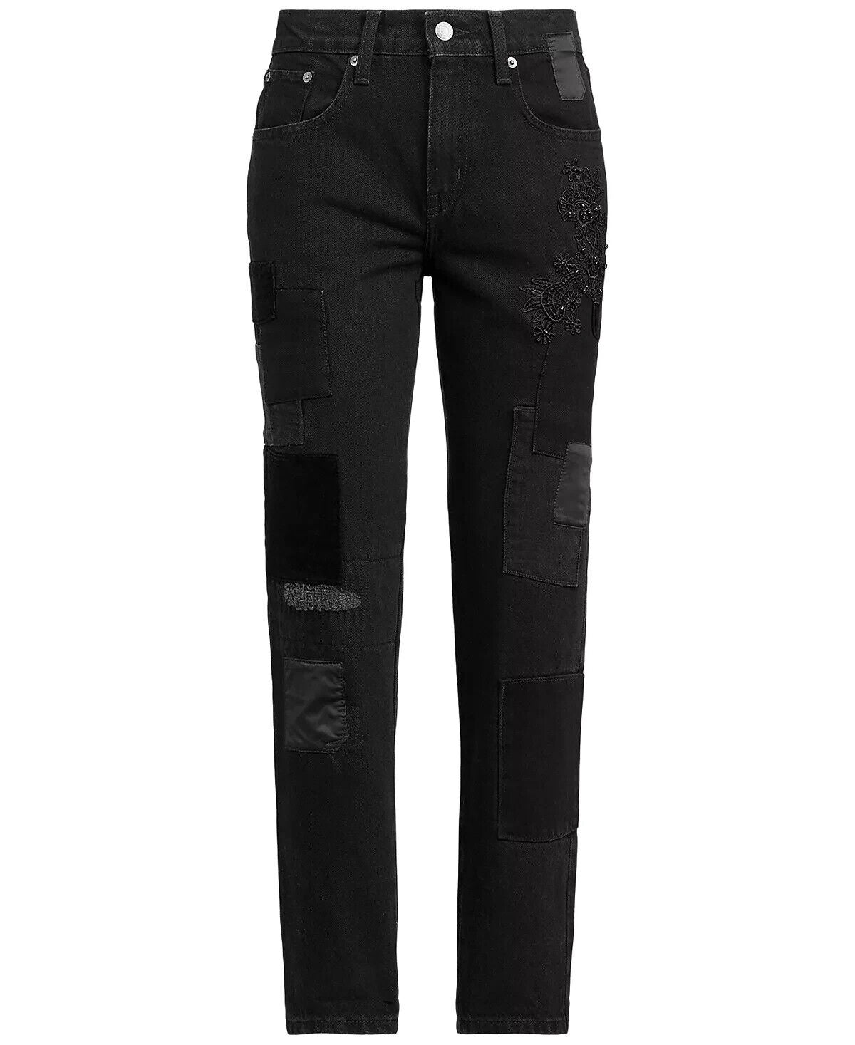 Ralph Lauren Women Patchwork Relaxed Tapered Jeans Wash Black Size 10 MSRP $175