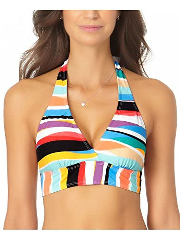 Anne Cole Signature Wavy Stripe Marilyn Halter Bikini Top, Size S, Multi