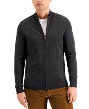 Club Room Men's Merino Zip front Sweater Dark Grey Size L