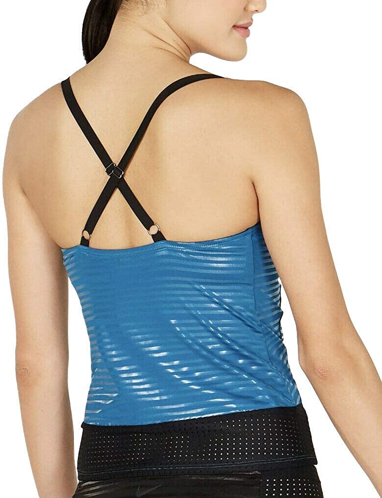 Nike Women's 6:1 Shine Striped Cross Back Tankini Top Size XS Green Abyss Blue
