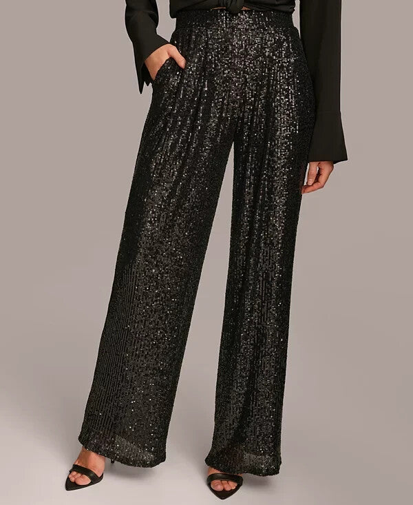Donna Karan New York Donna Karan Wide Leg Sequin Pant BLACK Size XL MSRP $139