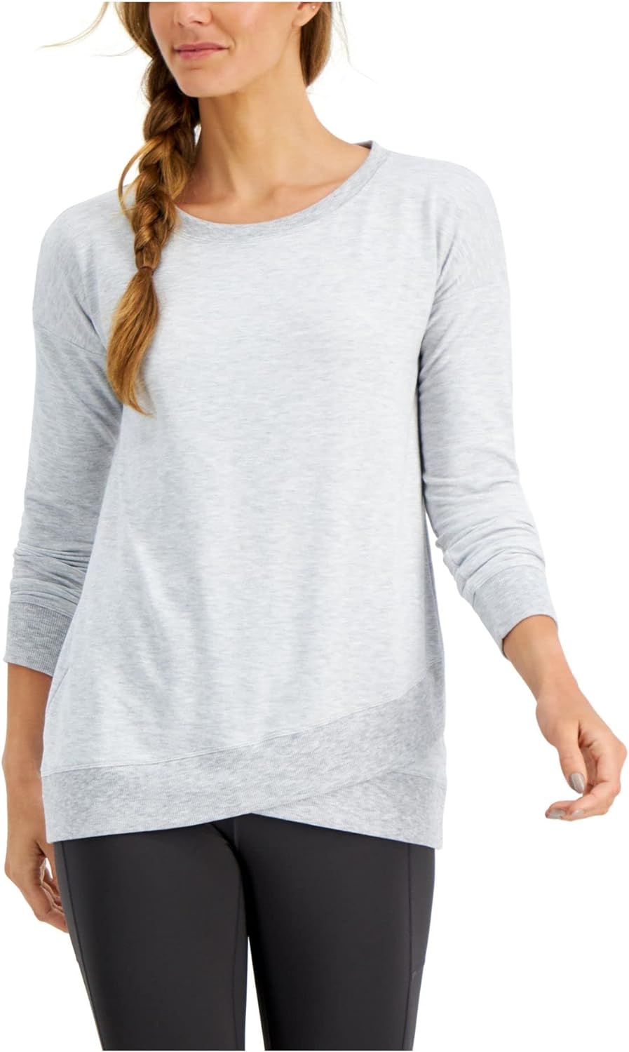 IDEOLOGY Womens Gray Stretch Ribbed Crossover-Hem Heather Top Size XXL