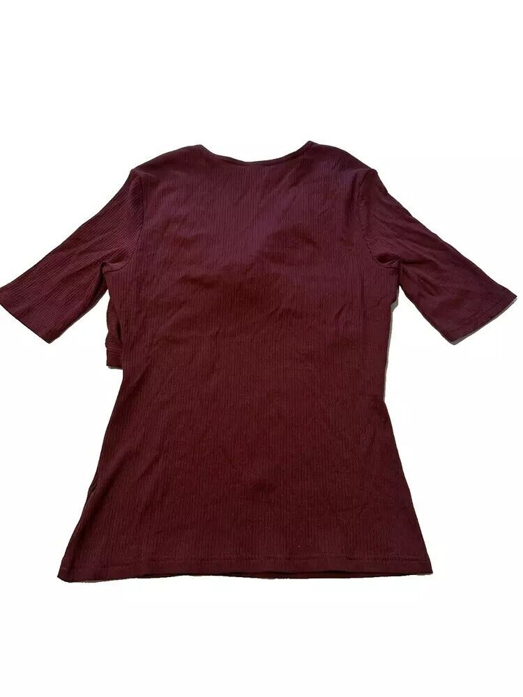 LAUREN RALPH LAUREN Twist-Front Rib-Knit Cotton-Blend T-Shirt Red Size XXL $90