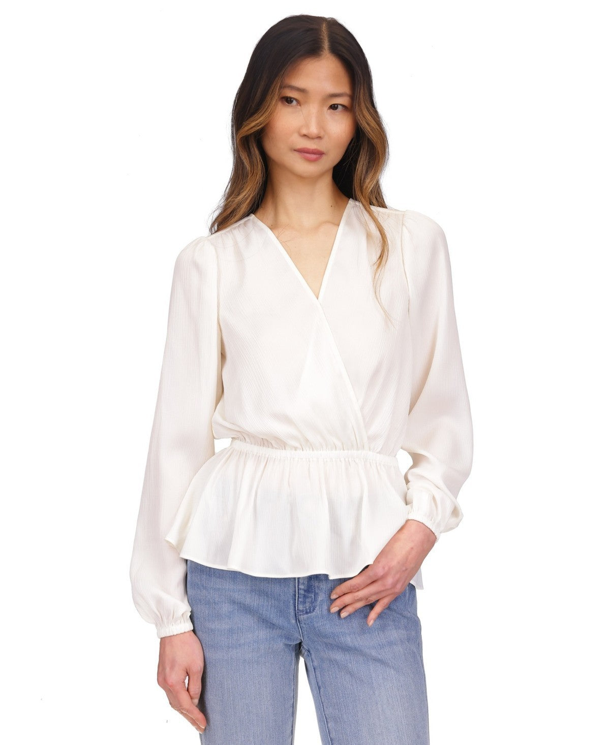 Michael Kors Women's Satin Faux Wrap Top Ivory Size L MSRP $98