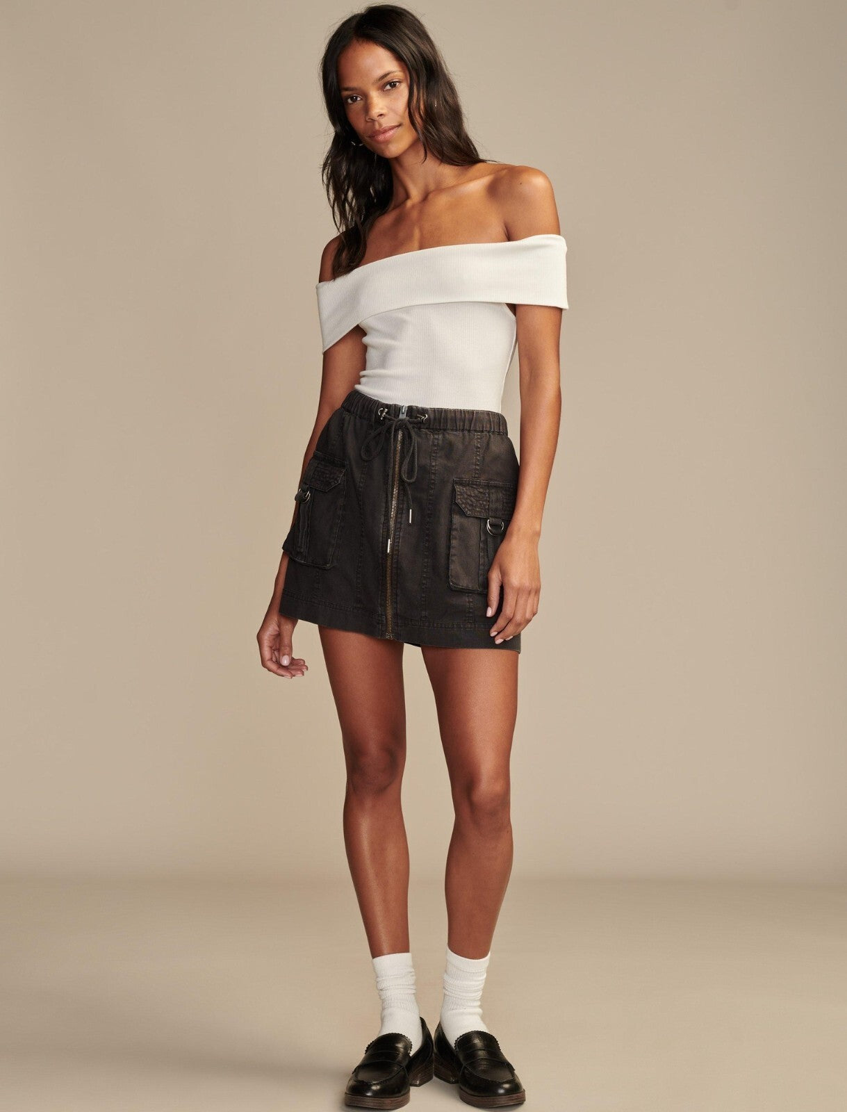 Lucky Brand Women's Army Cargo Linen-Blend Mini Skirt Black Size L MSRP $80