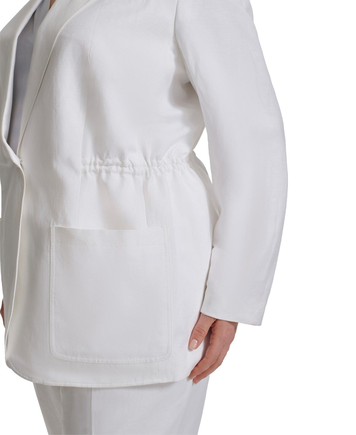 Calvin Klein Linen-Blend Elasticized-Waist Blazer WHITE Plus Size 14W MSRP $169