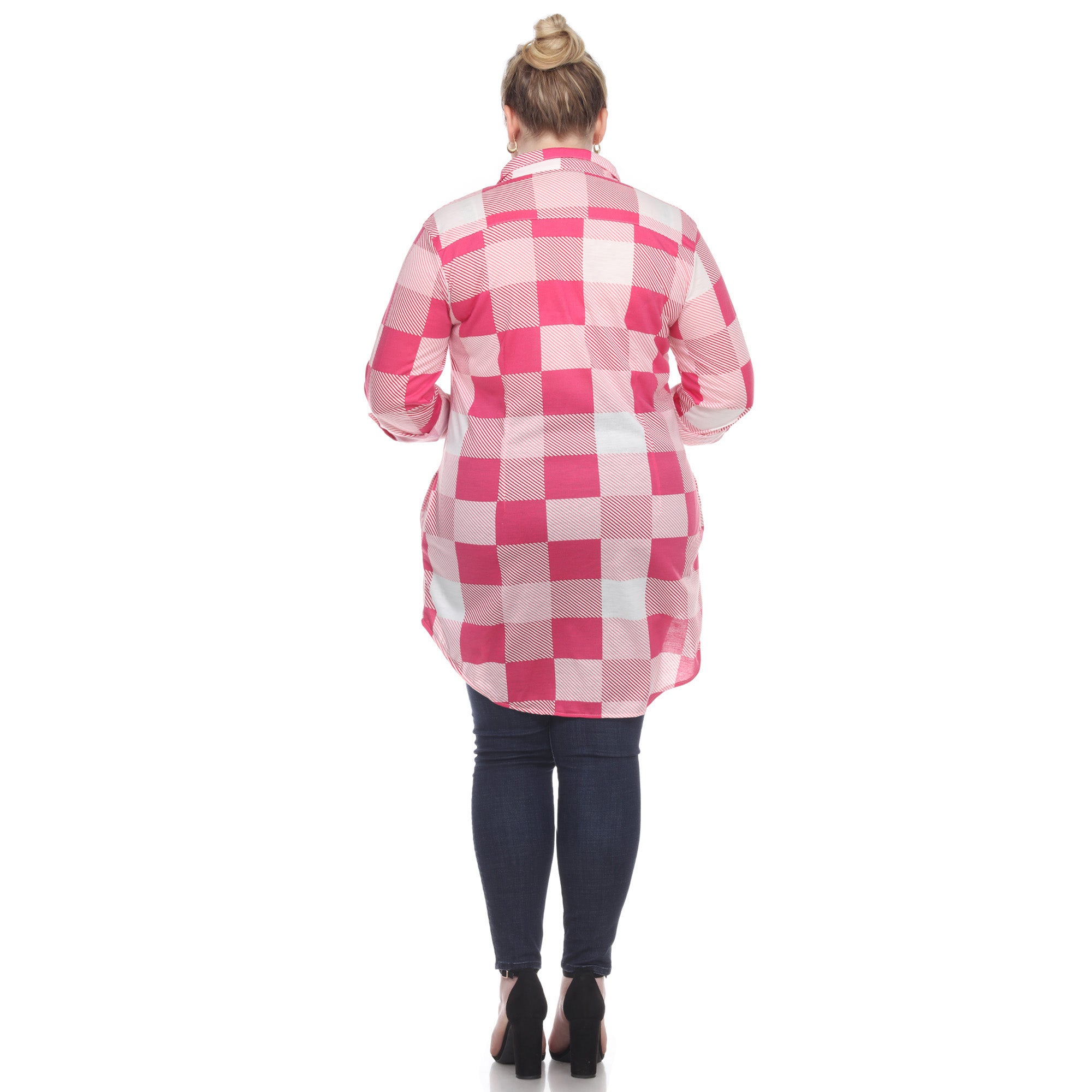 White Mark Women's Plus Size Buffalo Plaid Tunic Shirt Pink Size 1X