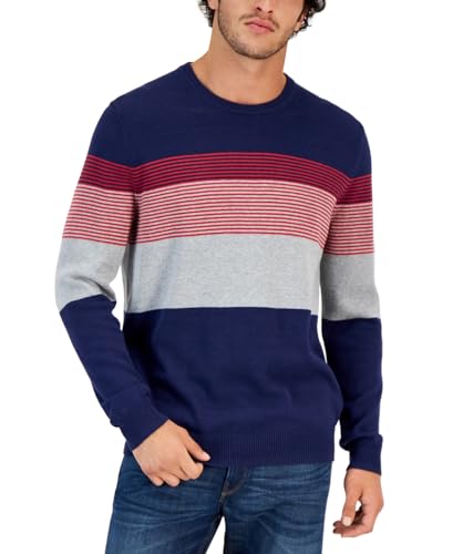Club Room Mens Striped Cotton Crewneck Sweater Navy Size M