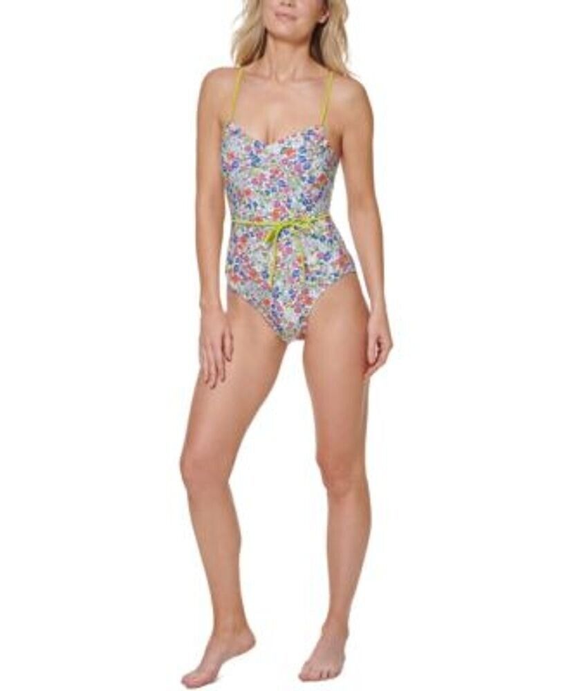 Tommy Hilfiger Women's Adjustable Tie Belt One Piece Swimsuit White Size 12