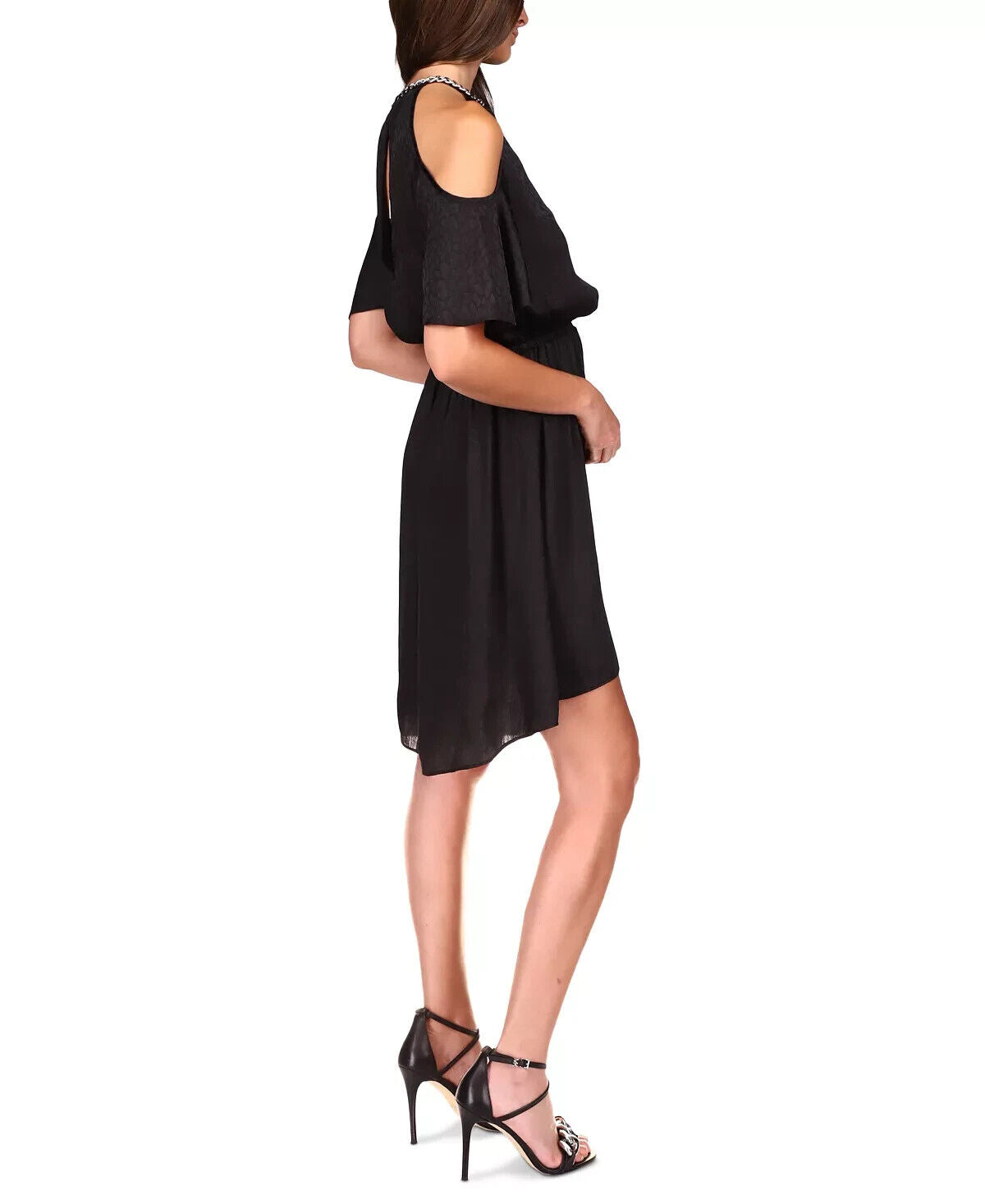 Michael Michael Kors Cold-Shoulder Chain-Neck Dress Black Size L MSRP $140