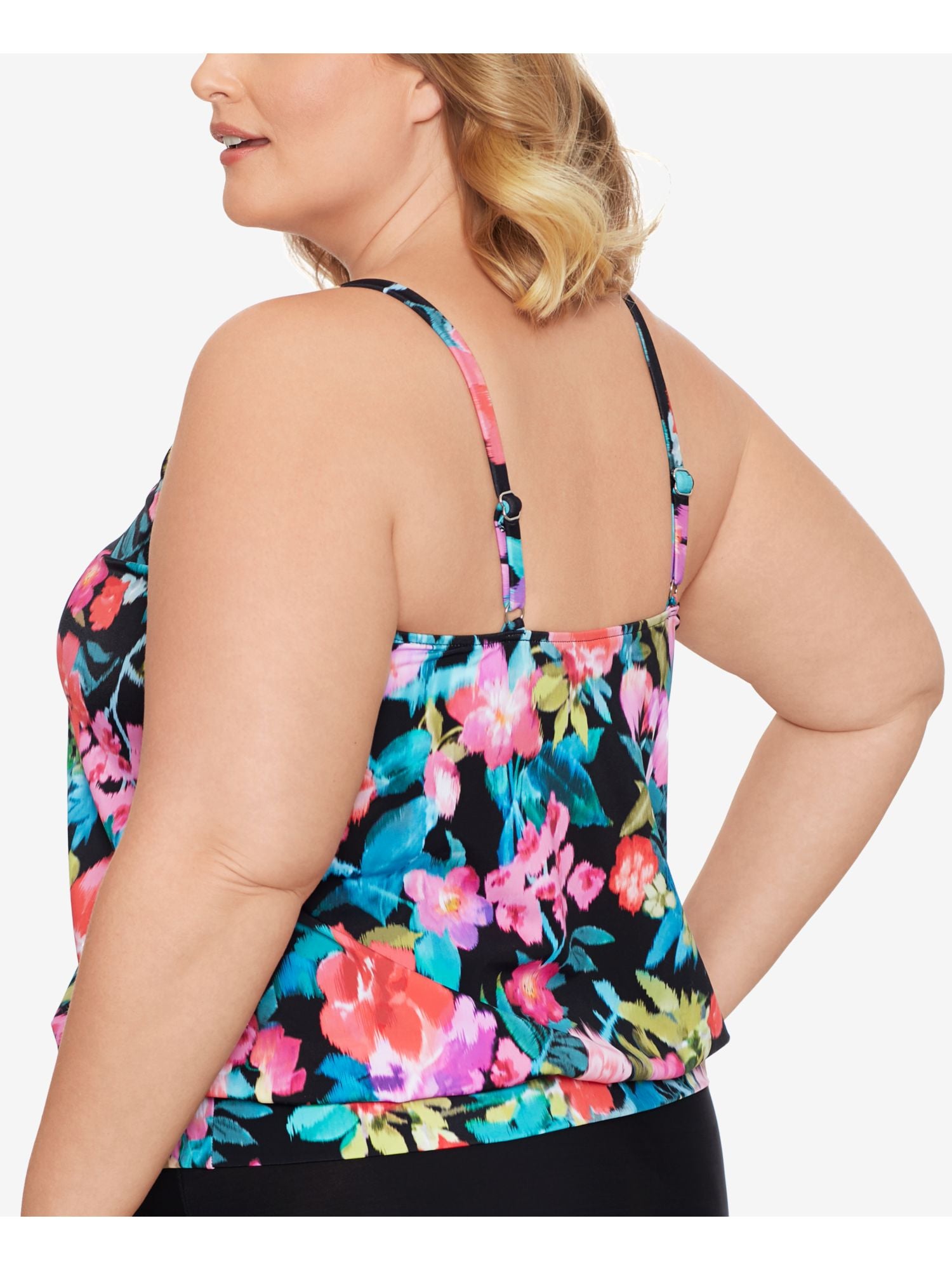 SWIM SOLUTIONS Women's Bust Support Blouson Banded-Hem Tankini Swimsuit Top 20W