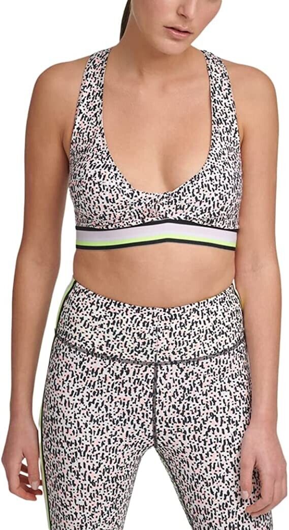DKNY Sport Printed Low-Impact Sports Bra Womens White Size S MSRP $45