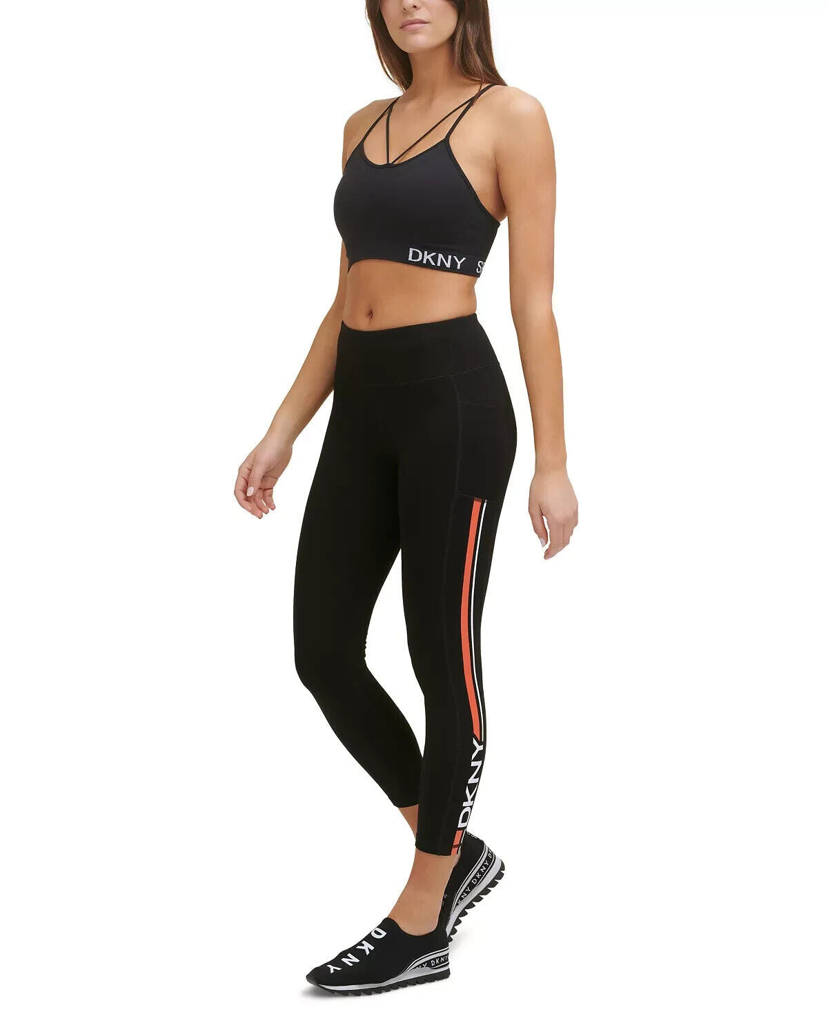 Dkny Womens Sport Women's Side-Striped Logo 7/8 Leggings black Size XS MSRP $60