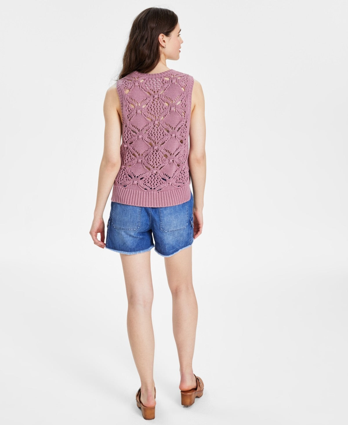 Lucky Brand Women's Diamond Crochet Cotton Sweater Vest Purple Size M MSRP $90