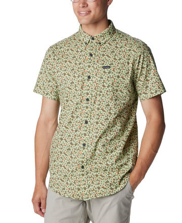 Columbia Mens Regular fit Short Sleeve Button-Up Shirt Small Green