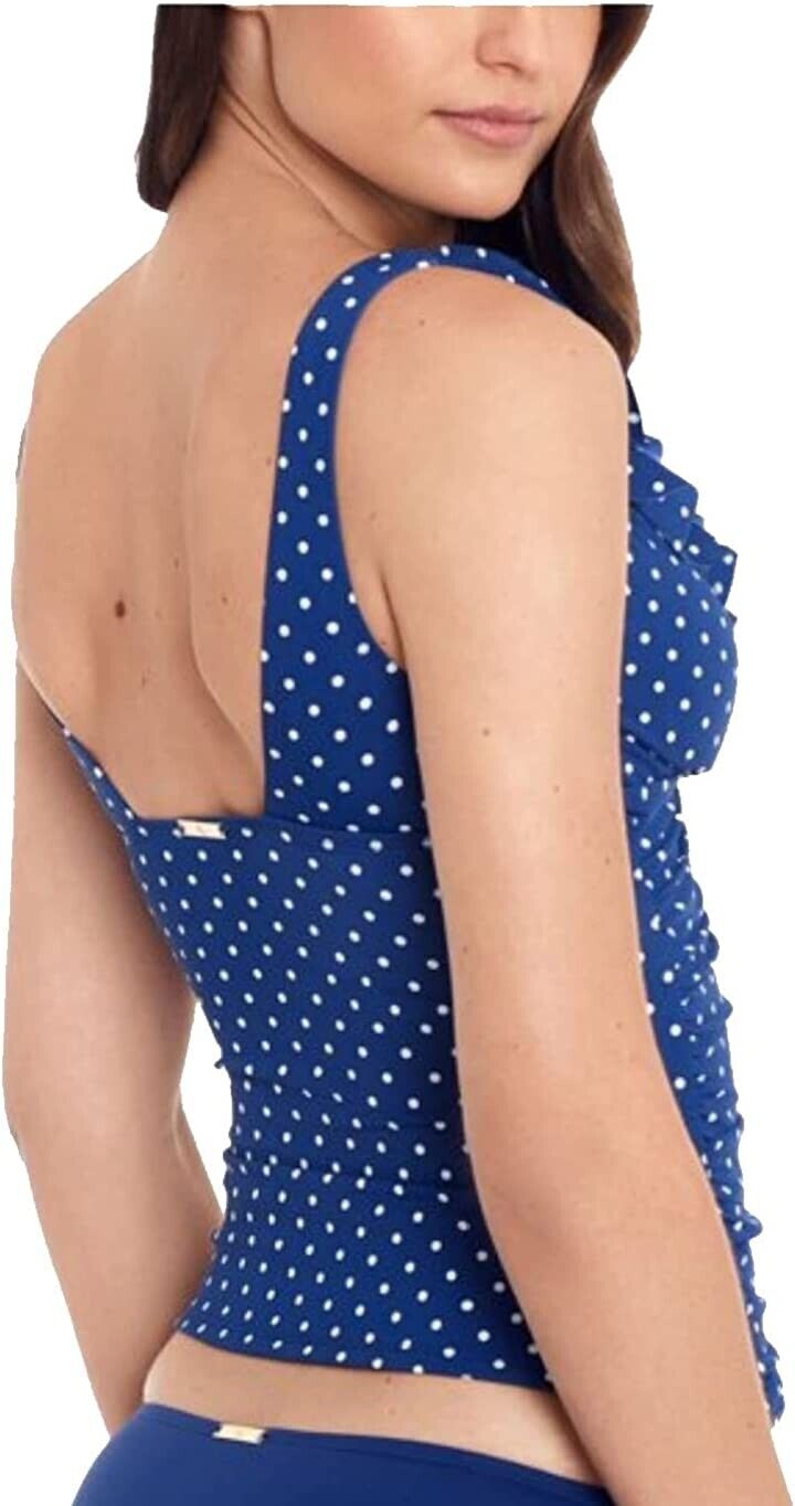LAUREN RALPH LAUREN Women's Blue Polka Dot Surplice Ruffled Size 14 MSRP $100