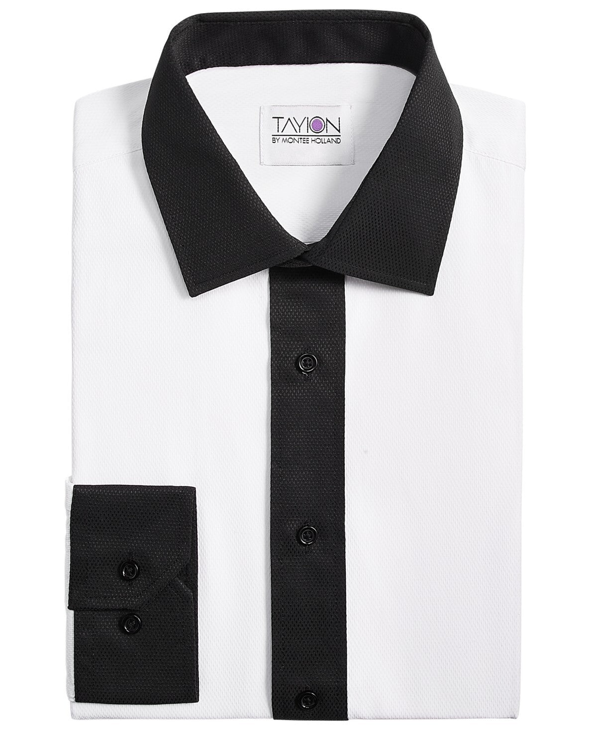 Tayion Men's Slim-Fit Black Trim Solid Dress Shirt White Size 17/17.5 x 36/37