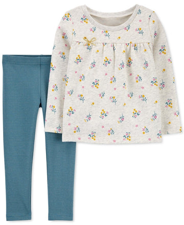 Carter's Baby Girls 2-Pc. Fleece Top & Metallic Leggings Set Size 18M Gray