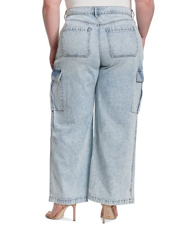 Jessica Simpson Trendy Plus Size Jenna Cargo Jeans Light Blue Size 22W MSRP $90