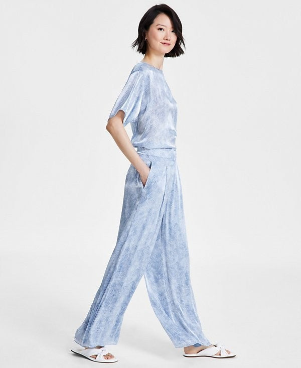 Michael Kors Women's Petal Front-Pleat Wide-Leg Pants Blue Size XL MSRP $135