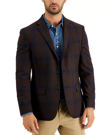 Tommy Hilfiger Men's Modern-Fit Brown/Blue Plaid Blazer Size 36 Short MSRP $295