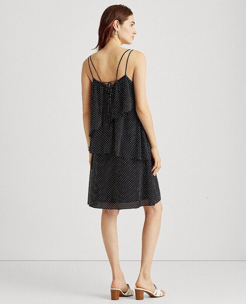 LAUREN Ralph Lauren womens Polka Dot Georgette Dress navy Size 14 MSRP $125